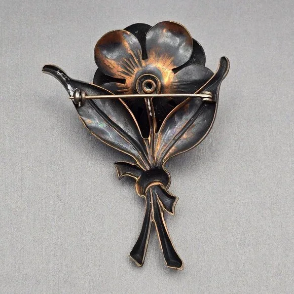 VTG Copper Flower Brooch Pin 2.5" Layered Petals Dimensional Design Statement - Picture 4 of 6
